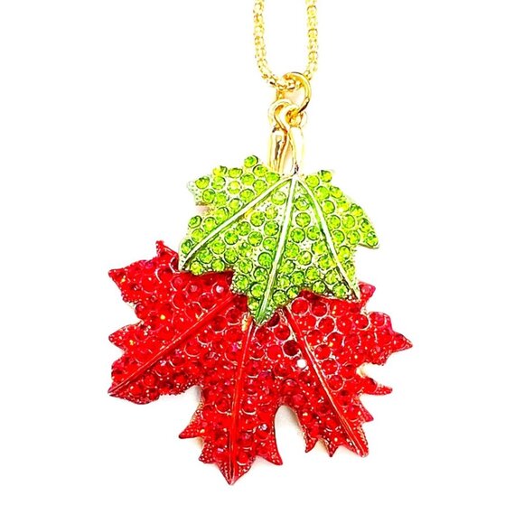 Red & Green Maple LEAVES Pendant Necklace - Picture 1 of 2